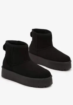 Czarne Wsuwane Śniegowce na Gładkiej Platformie Irindara