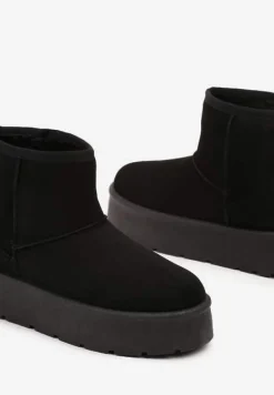 Czarne Wsuwane Śniegowce na Gładkiej Platformie Irindara