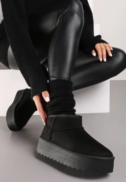 Czarne Wsuwane Śniegowce na Gładkiej Platformie Merileeanne