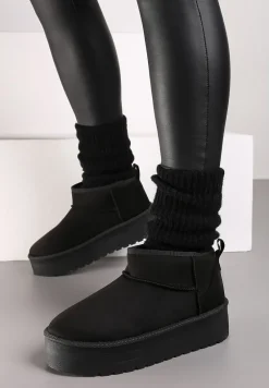 Czarne Wsuwane Śniegowce na Gładkiej Platformie Merileeanne