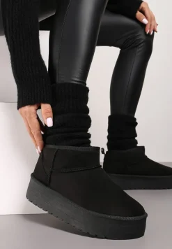 Czarne Wsuwane Śniegowce na Gładkiej Platformie Merileeanne