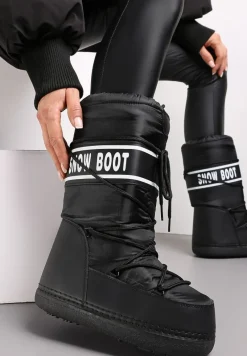 Czarne Wsuwane Śniegowce na Platformie z Długą Cholewką Hearna