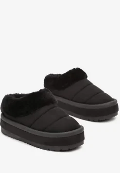 Czarne Wsuwane Śniegowce na Platformie Ozdobione Futerkiem Sinthiana