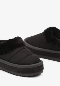 Czarne Wsuwane Śniegowce na Platformie Ozdobione Futerkiem Sinthiana