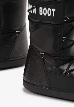 Czarne Wsuwane Śniegowce na Platformie z Wiązaniem i Ozdobną Taśmą Gorgona