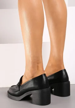 Czarne Wsuwane Półbuty na Słupku z Metalową Klamrą Urefia