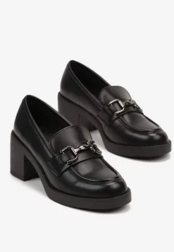 Czarne Wsuwane Półbuty na Słupku z Metalową Klamrą Urefia