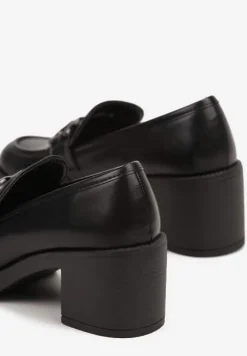 Czarne Wsuwane Półbuty na Słupku z Metalową Klamrą Urefia