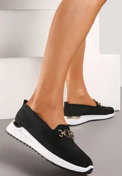 Czarne Wsuwane Półbuty w Stylu Tenisówek Ozdobione Klamrą Wiatalia