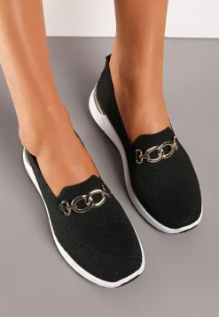Czarne Wsuwane Półbuty w Stylu Tenisówek Ozdobione Klamrą Wiatalia