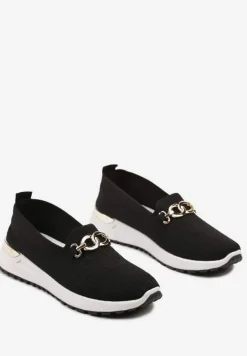 Czarne Wsuwane Półbuty w Stylu Tenisówek Ozdobione Klamrą Wiatalia