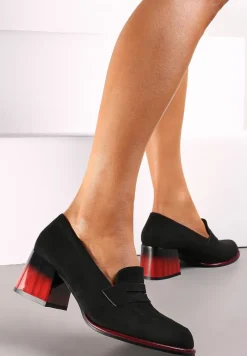 Czarne Wsuwane Półbuty z Kolorowym Akcentem na Słupku Leensa