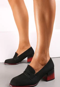 Czarne Wsuwane Półbuty z Kolorowym Akcentem na Słupku Leensa