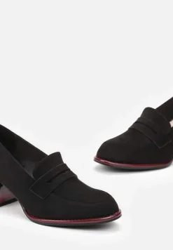 Czarne Wsuwane Półbuty z Kolorowym Akcentem na Słupku Leensa