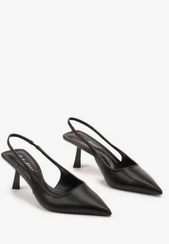 Czarne Wsuwane Sandały Sling-Back na Kaczuszce ze Szpiczastym Noskiem Oxena