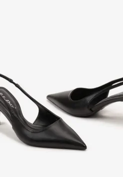 Czarne Wsuwane Sandały Sling-Back na Kaczuszce ze Szpiczastym Noskiem Oxena
