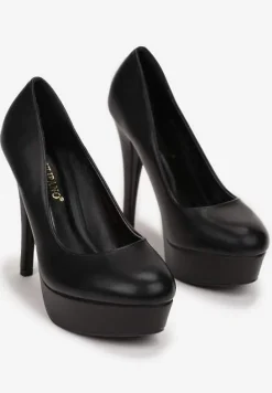 Czarne Wsuwane Szpilki na Wysokiej Platformie Lindamira