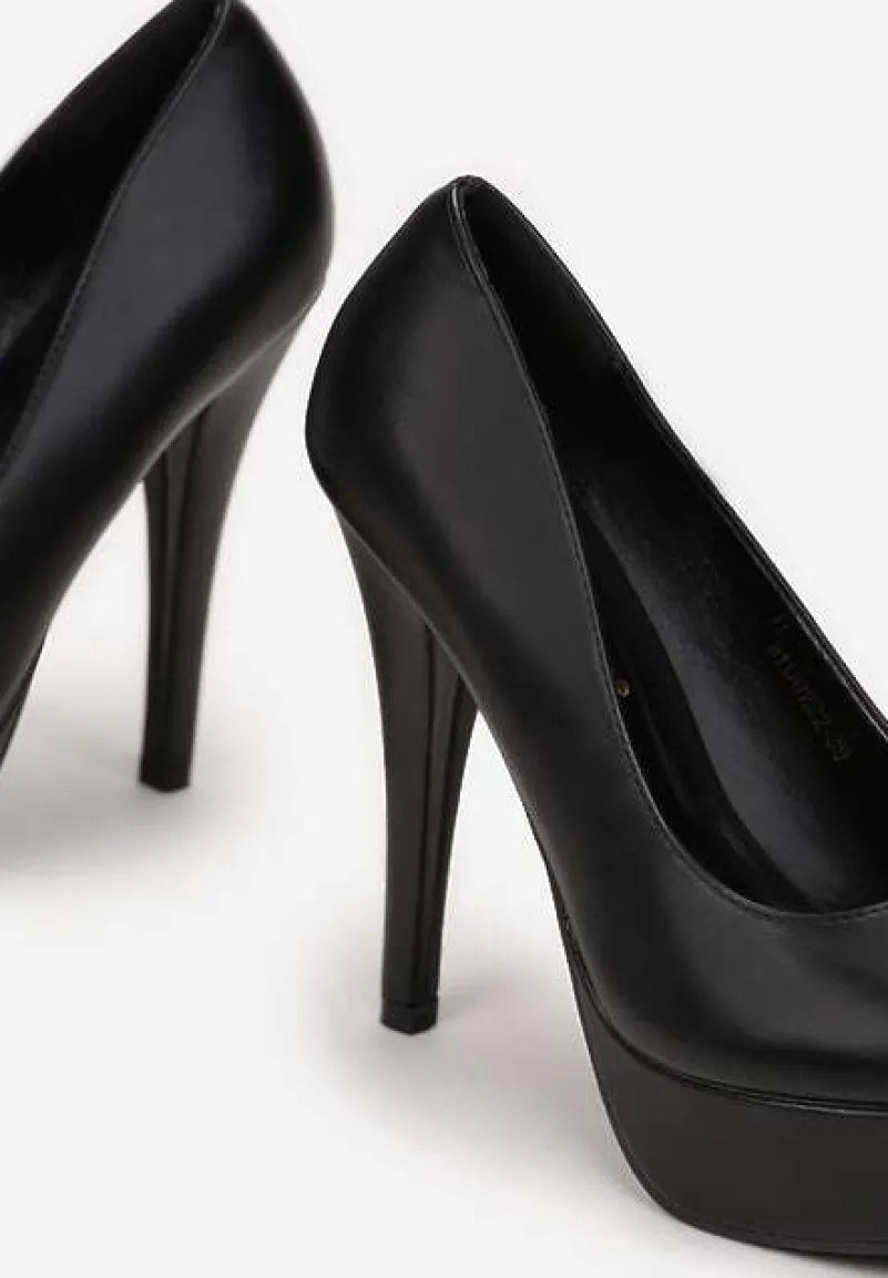 Czarne Wsuwane Szpilki na Wysokiej Platformie Lindamira