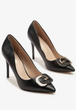 Czarne Wsuwane Szpilki z Aplikacją na Nosku Efalindia