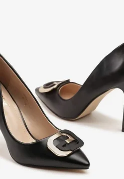 Czarne Wsuwane Szpilki z Aplikacją na Nosku Efalindia