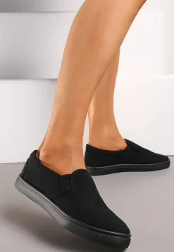 Czarne Wsuwane Tenisówki Casualowe z Cholewką przed Kostkę Kandlea
