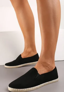 Czarne Wsuwane Tenisówki Espadryle z Plecioną Podeszwą Elladia