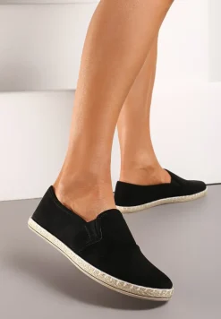 Czarne Wsuwane Tenisówki Espadryle z Plecioną Podeszwą Elladia