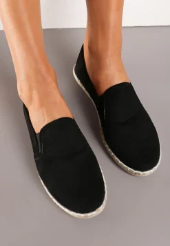 Czarne Wsuwane Tenisówki Espadryle z Plecioną Podeszwą Elladia