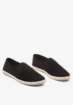 Czarne Wsuwane Tenisówki Espadryle z Plecioną Podeszwą Elladia