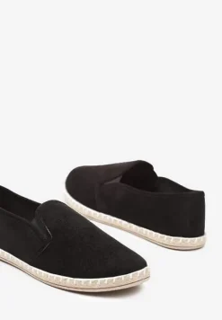 Czarne Wsuwane Tenisówki Espadryle z Plecioną Podeszwą Elladia