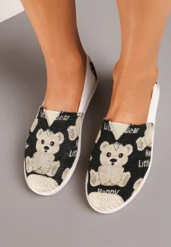 Czarne Wsuwane Tenisówki na Płaskiej Podeszwie Sasara