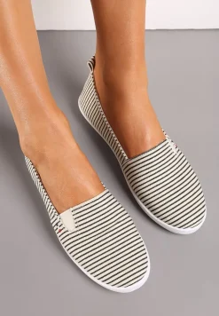 Czarne Wsuwane Tenisówki na Płaskiej Podeszwie w Paski Avelinta