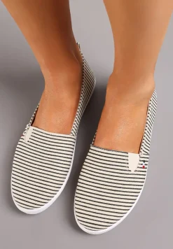 Czarne Wsuwane Tenisówki na Płaskiej Podeszwie w Paski Avelinta