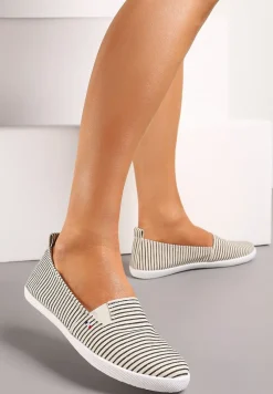 Czarne Wsuwane Tenisówki na Płaskiej Podeszwie w Paski Avelinta