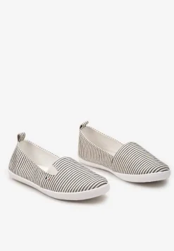 Czarne Wsuwane Tenisówki na Płaskiej Podeszwie w Paski Avelinta