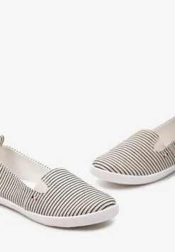 Czarne Wsuwane Tenisówki na Płaskiej Podeszwie w Paski Avelinta