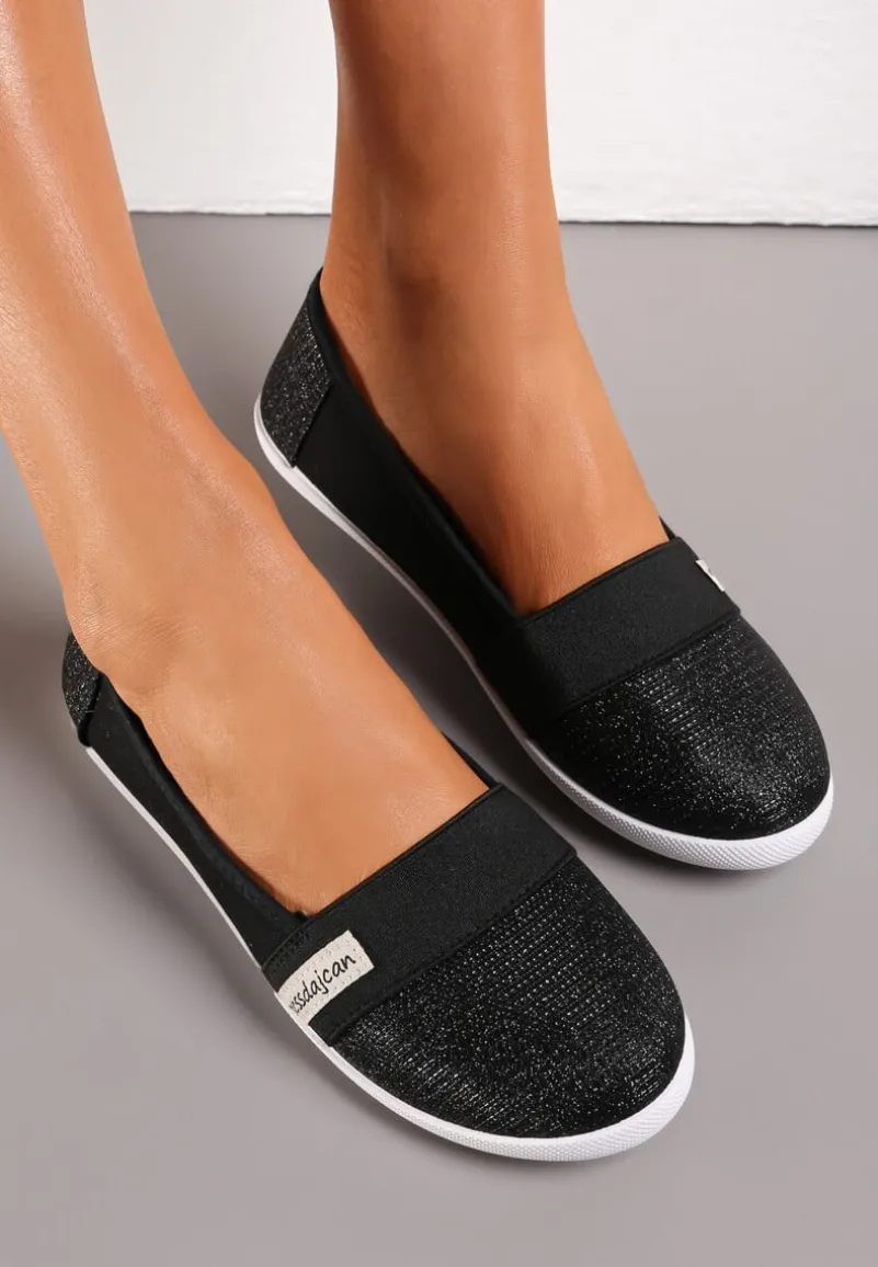 Czarne Wsuwane Tenisówki przed Kostkę z Błyszczącą Nitką Safeni