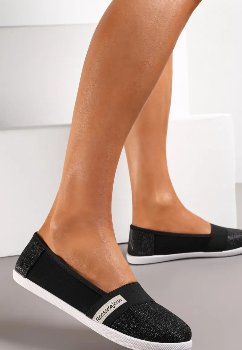 Czarne Wsuwane Tenisówki przed Kostkę z Błyszczącą Nitką Safeni