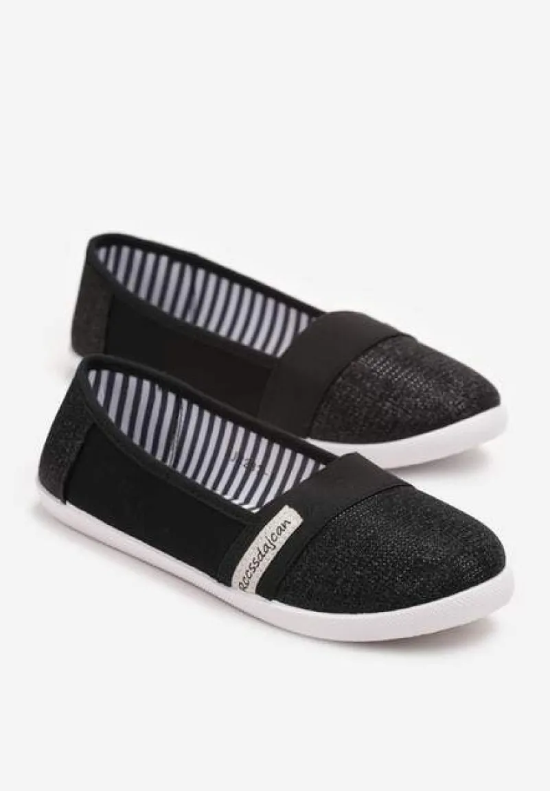 Czarne Wsuwane Tenisówki przed Kostkę z Błyszczącą Nitką Safeni