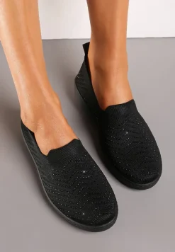 Czarne Wsuwane Tenisówki ze Skarpetkową Cholewką z Cyrkoniami Siwina