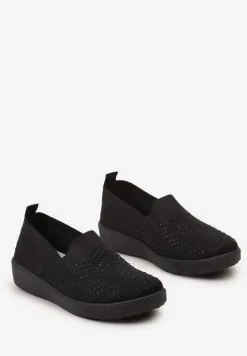 Czarne Wsuwane Tenisówki ze Skarpetkową Cholewką z Cyrkoniami Siwina