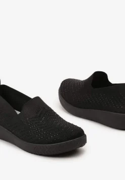 Czarne Wsuwane Tenisówki ze Skarpetkową Cholewką z Cyrkoniami Siwina