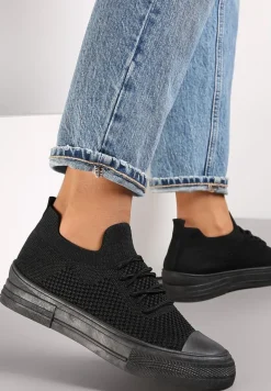 Czarne Wsuwane Tenisówki z Wiązaniem na Płaskiej Podeszwie Rossorae