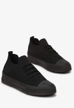 Czarne Wsuwane Tenisówki z Wiązaniem na Płaskiej Podeszwie Rossorae