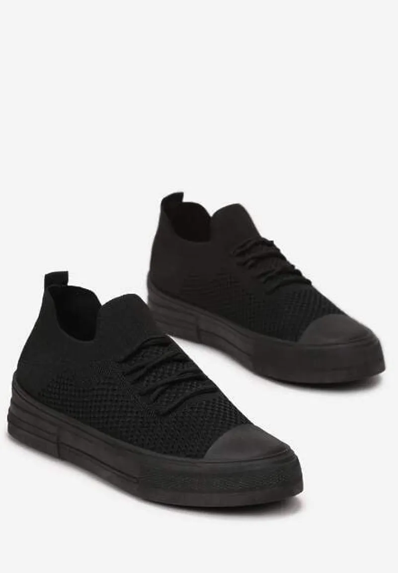 Czarne Wsuwane Tenisówki z Wiązaniem na Płaskiej Podeszwie Rossorae