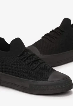 Czarne Wsuwane Tenisówki z Wiązaniem na Płaskiej Podeszwie Rossorae