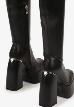 Czarne Wysokie Kozaki na Grubym Słupku i Platformie za Kolano Zinaira