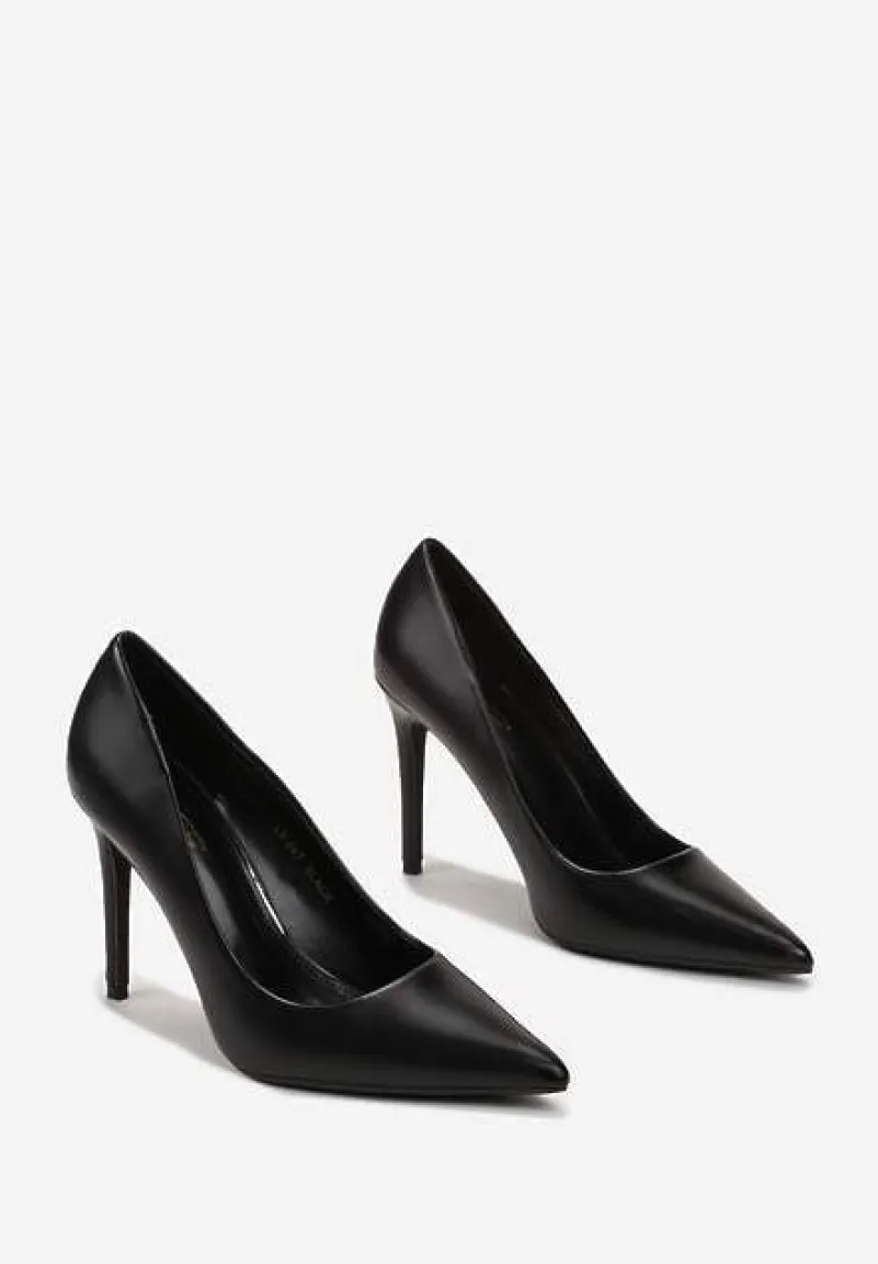 Czarne Wysokie Szpilki z Gładkiej Imitacji Skóry Venitorre