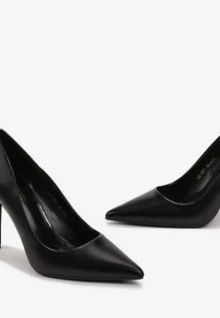 Czarne Wysokie Szpilki z Gładkiej Imitacji Skóry Venitorre