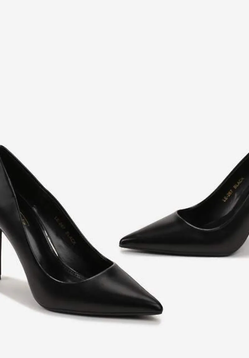 Czarne Wysokie Szpilki z Gładkiej Imitacji Skóry Venitorre